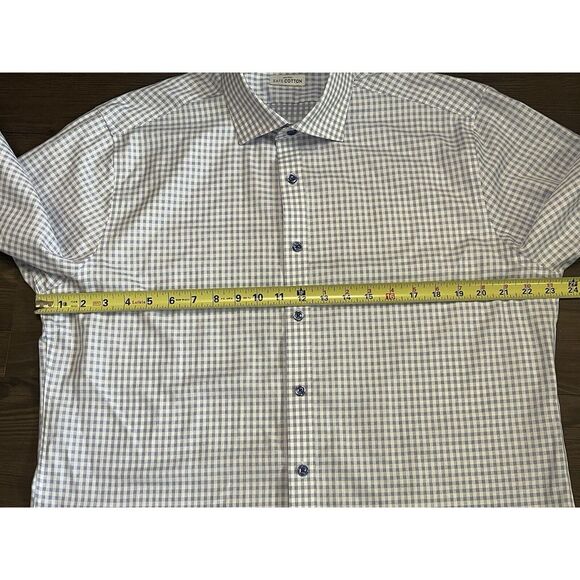 Twillory Tailored Fit 17 34/35 Non Iron Safe Cotton Blue/White Check Button Down - Picture 6 of 8